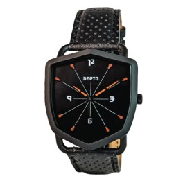 Montre Nepto Shield Black Reverso - Bracelet Cuir Noir Trafforato