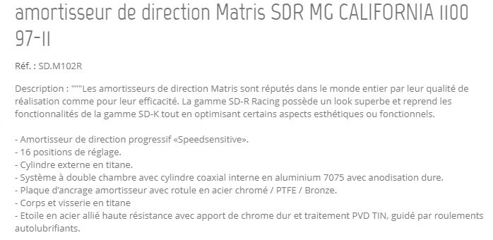 Amortisseur de direction Matris 1100 California 1997 - 2011